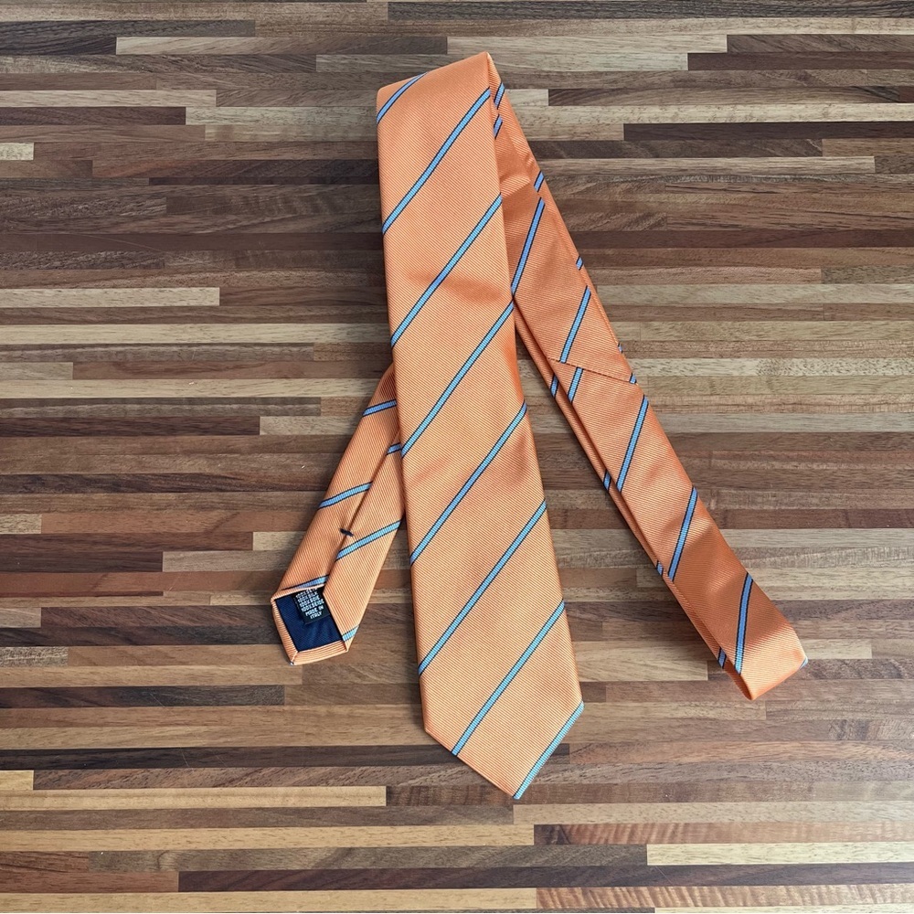 Elegant Orange and Blue Striped Silk Men's Tie
